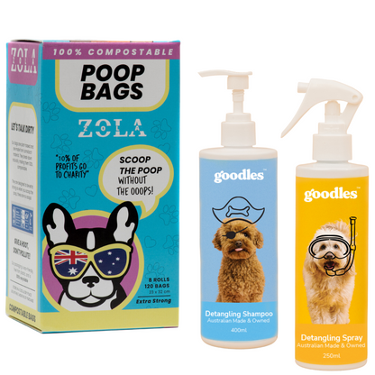 120 Dog Poop Bags + Dog Shampoo & Detangle Spray