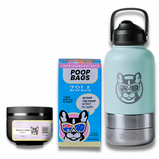 The Dogs Day Out Kit: Water Bottle + Poop Bags + Nose & Toes Balm