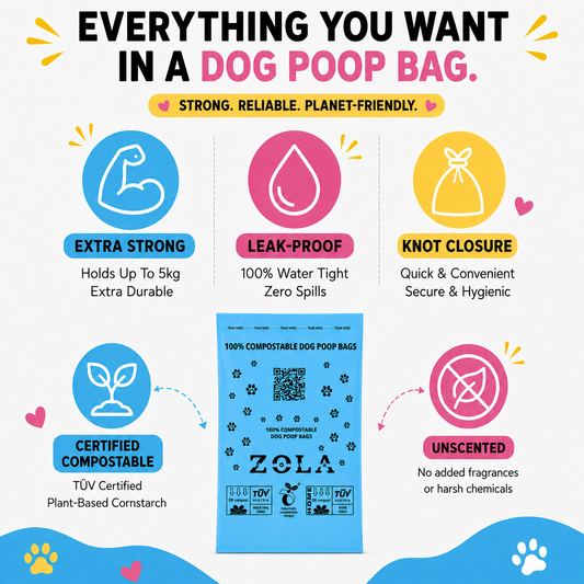 Key benefits of Zola Zola flat top compostable dog poo bags