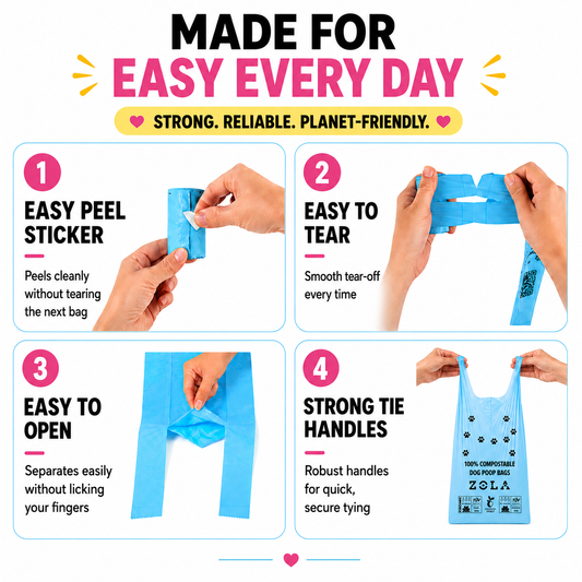 Zola Zola tie handle dog poo bags, made for easy tying and carrying